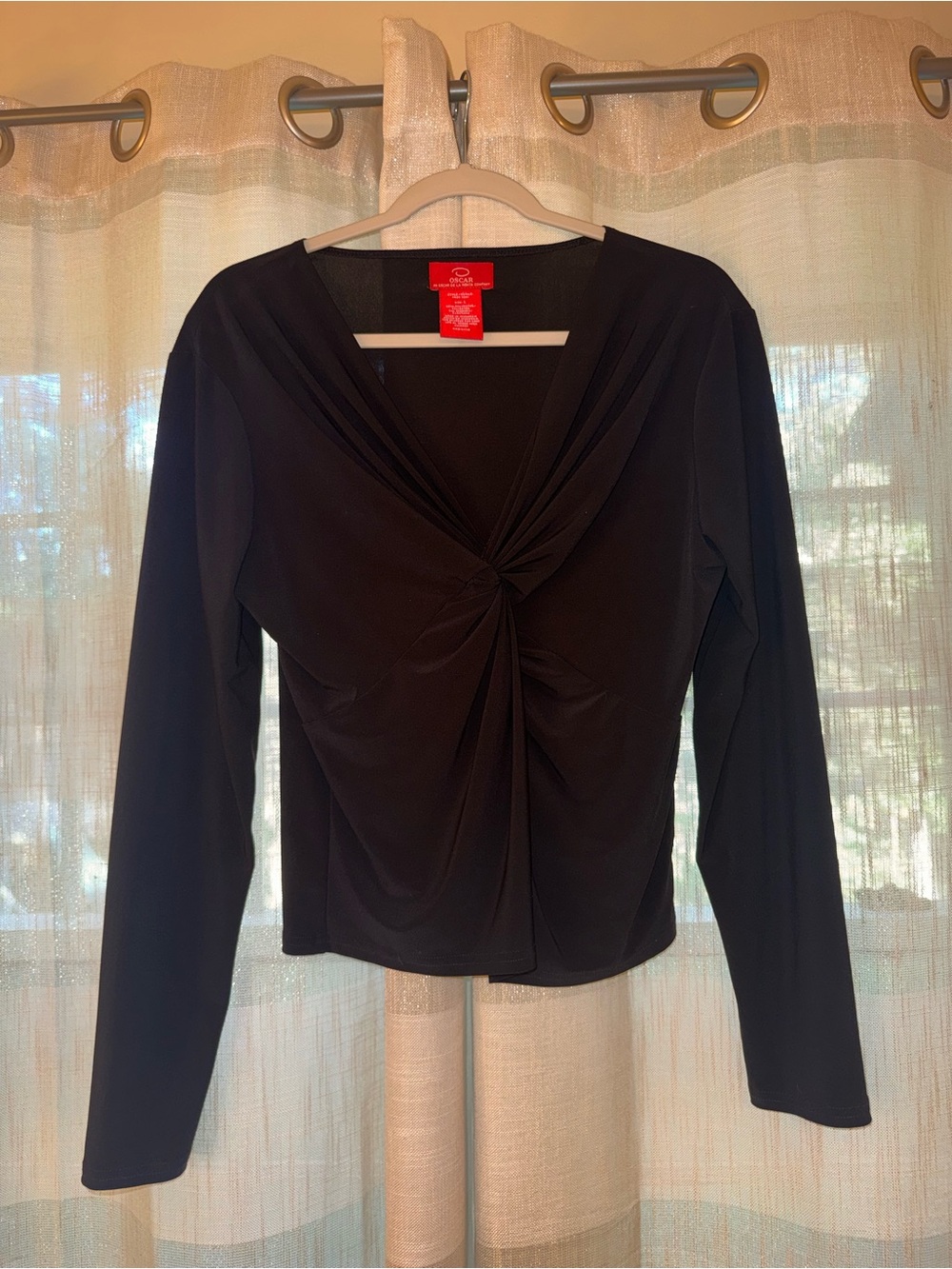 Oscar de la Renta Long Sleeve Twist Front Black Large